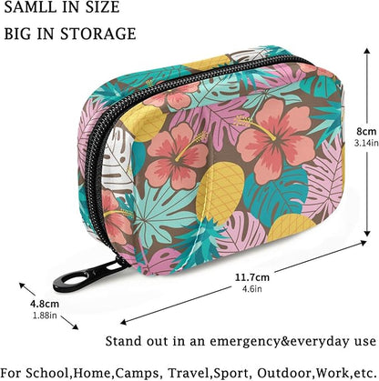 Fustylead Hibiscus Pineapple and Tropical Leaf Travel Pill Organizer Bag with Zipper Small Pill Box 7 Day Pill Case for Purse Storage Weekly Vitamin Medicine Supplement