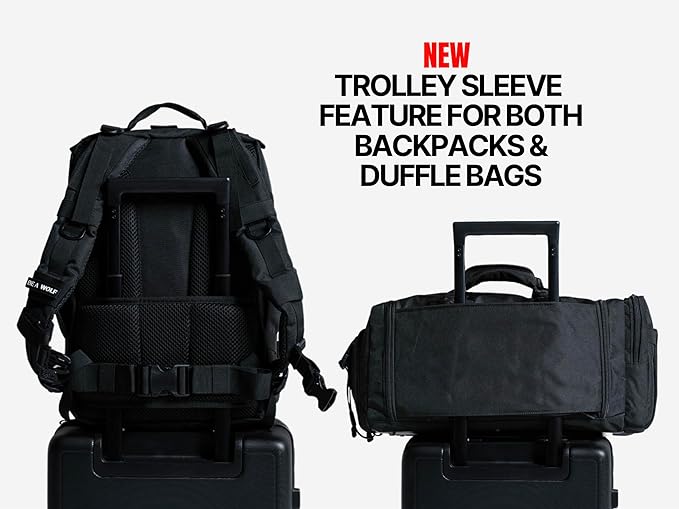 WOLFpak 20L Mini Duffle Bag for Gym & Travel | Waterproof Carry-On Weekender Bag with Shoe Compartment, Hard Bottom, and Tactical Molle System (Red Venom)