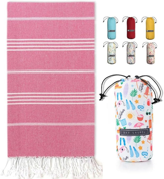BAY LAUREL Turkish Beach Towel with Travel Bag 39 x 71 Quick Dry Sand Free Lightweight Large Oversized Towels Light