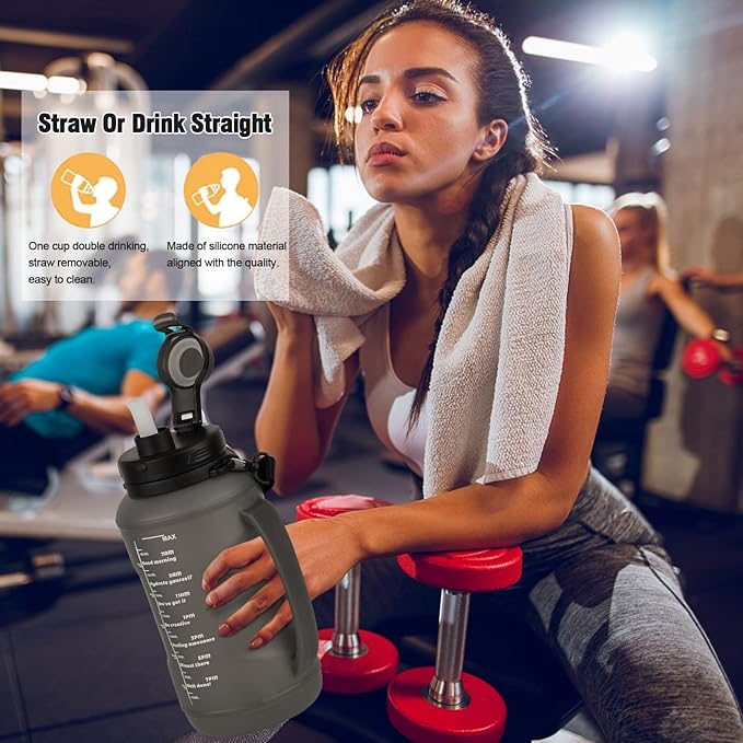 Collapsible Water Bottles, 2L/64OZ travel water bottle Bottle with Straw, Half Gallon Large Water Bottle for Travel Outdoor Sports Runing Fitness Yoga (Upgraded black)