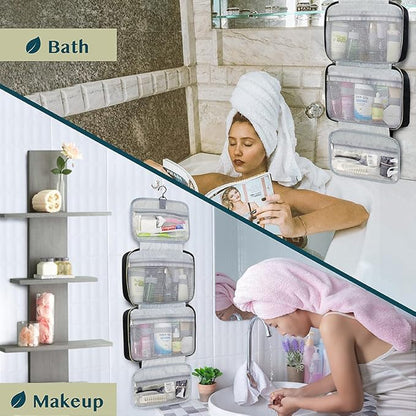 PAVILIA Hanging Toiletry Bag Travel Bag Women Men, Foldable Cosmetic Organizer, Roll up Makeup Bag, Water Resistant Accessories Toiletries, Large Travel Essentials Kit (Black Gold)