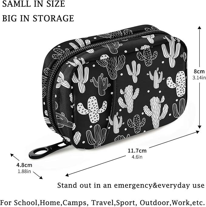 Fustylead Cartoon Cactus Pill Organizers 2 Times A Day Pill Case Bag with Zipper Portable Weekly Pill Dispensers for Vitamin Supplement