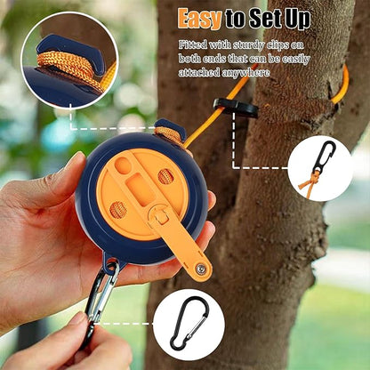 32Ft Portable Travel Clothesline Caudblor Adjustable Camping Clothes Laundry Drying Rope for Hotel Trip, Cruise, Outdoor/Indoor with 10 Windproof Clips, 10 Clothespins, 1 Storage Bag（Blue）