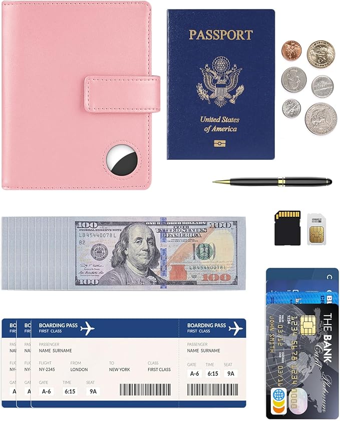 Passport Holder Wallet Cover Case for Women and Men,RFID Blocking,Passport Case,Travel Accessories (Light Pink)