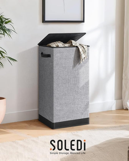 SOLEDI Laundry Hamper with Lid 100L Large & Tall Collapsible Laundry Basket, Clothes Hamper with Bag Removable Easy to Carry, Dirty Hampers for Bedroom, Bathroom, Dorm, College, Grey