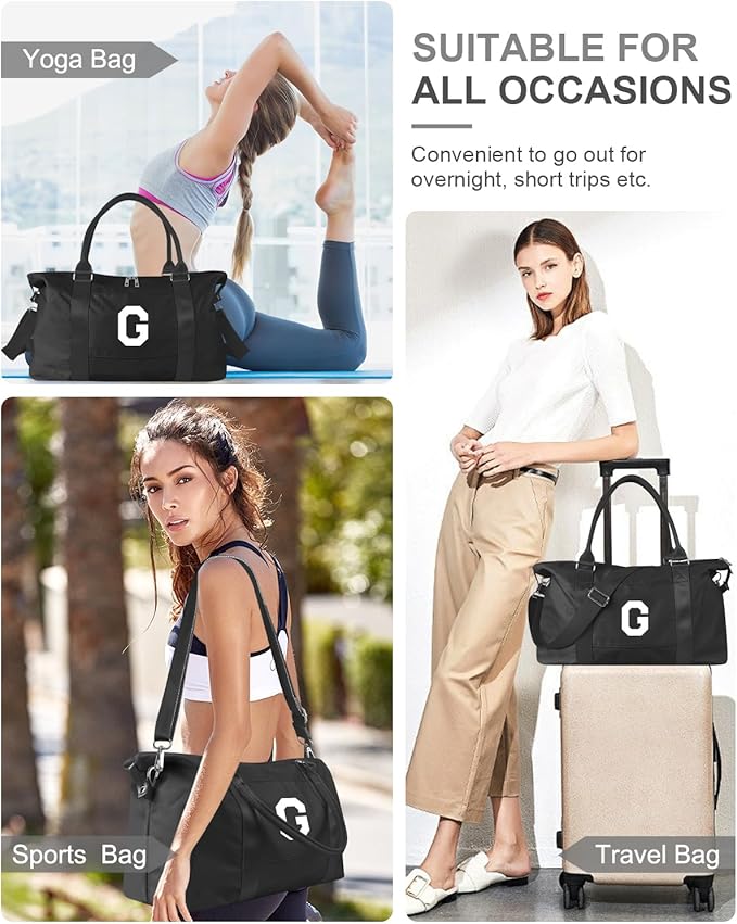 Initial Travel Duffel Bag Sports Gym Bag for Boys Teen Birthday Gifts,Black Personalized Weekender Bag Carry On Tote Bags for Men,Waterproof Overnight Luggage Bag Airplane Travel Essentials(Letter G)