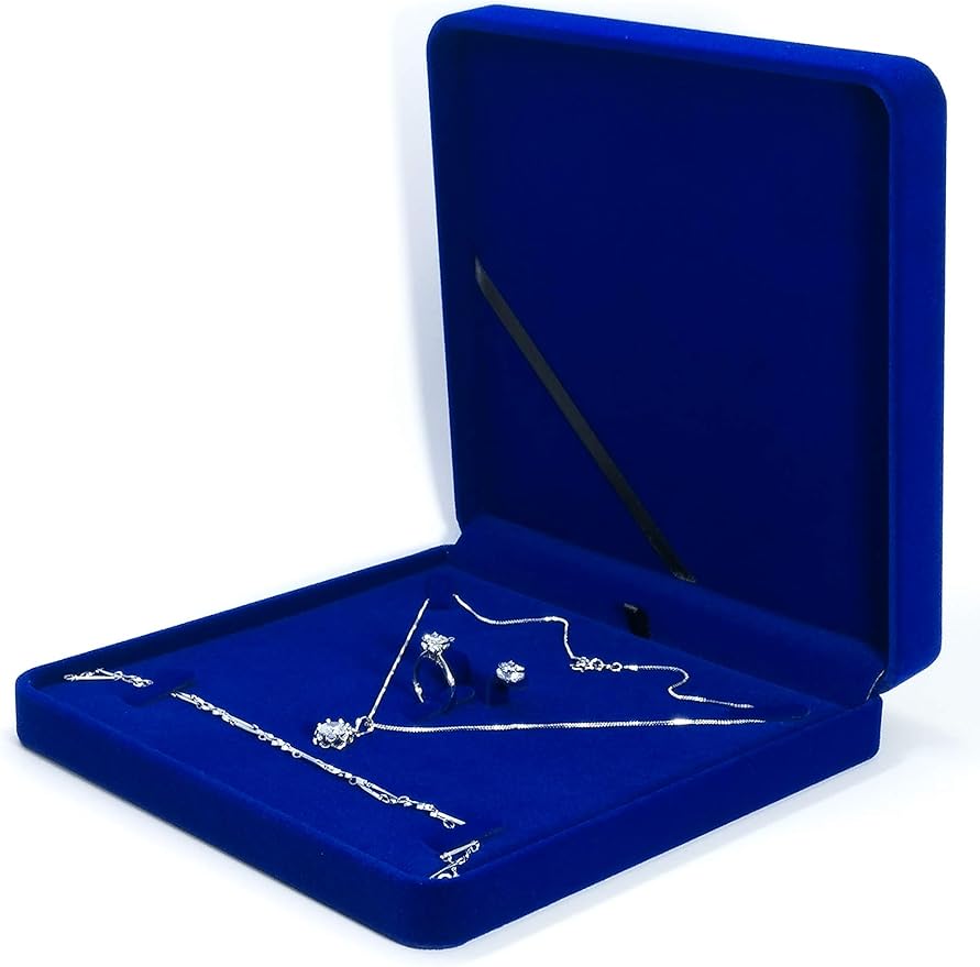 Jewelry Set Velvet Box Necklace Earring Ring Necklace Bracelet Gift Display Case Wedding Jewelry Storage Holder (Royal Blue)