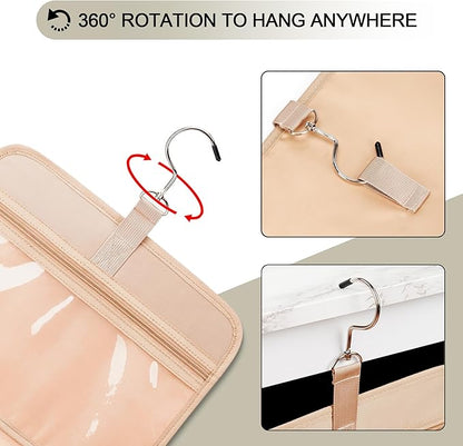 Travel Hanging Toiletry Bag for Women, Cruise Ship Essentials, with Jewelry Organizer, Extra Large Makeup Dopp Kit, Waterproof Cosmetic Bags, Toiletries Kit Set with Trolley Belt, Khaki
