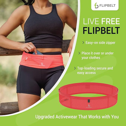 FlipBelt Lightweight Running Air Belt, Fitness and Running Fanny Pack for Women and Men, Non Chafing Waist Band Pack for Phone, Keys, Money, Moisture Wicking Storage Belt, USA Company Neon Punch