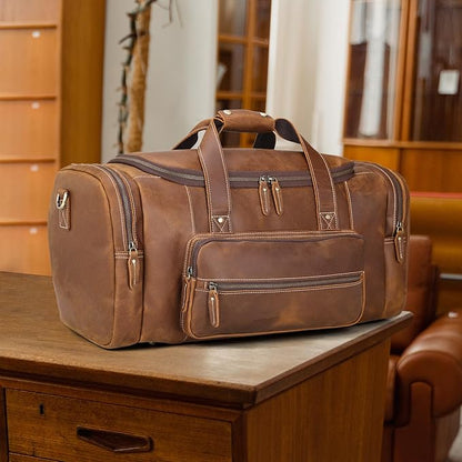 Polare 23" Full Grain Cowhide Leather Gym Duffle Weekender Overnight Travel Duffel Bag For Men