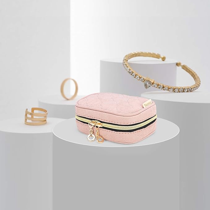 Teamoy Mini Jewelry Travel Case, Storage Organizer Bag for Earrings, Necklace, Rings, Misty Rose