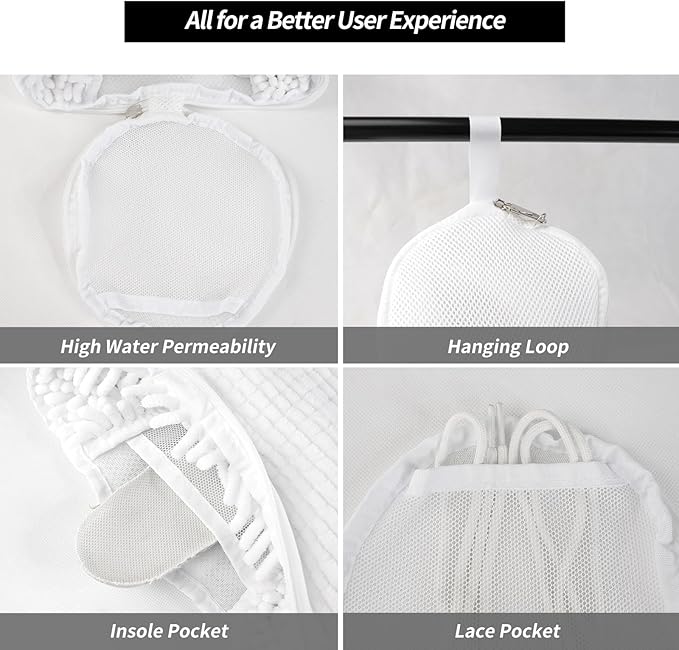 GOGOODA Shoes Was Bags for Laundry with Shoe Trees, 2 PCS Sneakers Washing Bags for Washers and Dryers, Durable Shoe Cleaning Bag for Gym, Tennis Shoes Unstain Cleaner Kit(White, 2Pack)