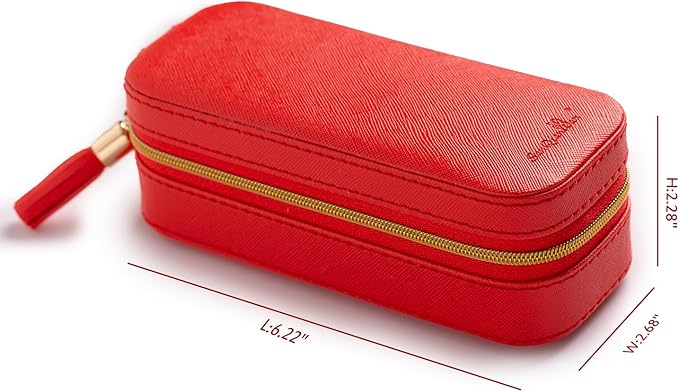 BONNY DODO Small Travel Jewelry Organizers Box for women with PU Leather Portable Mini Jewelry Case with compartments for Necklace Rings Earrings,Luxury Giftable boxes. (Red, S)