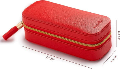 BONNY DODO Small Travel Jewelry Organizers Box for women with PU Leather Portable Mini Jewelry Case with compartments for Necklace Rings Earrings,Luxury Giftable boxes. (Red, S)