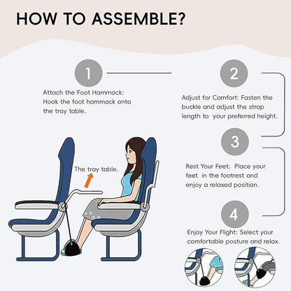 Foot Hammock for Plane Travel, Airplane Foot Hammock, Adjustable Foot Rest Sling with Memory Foam, Airplane Gadgets Travel Essentials for Long Time Flight (Black+Navy)