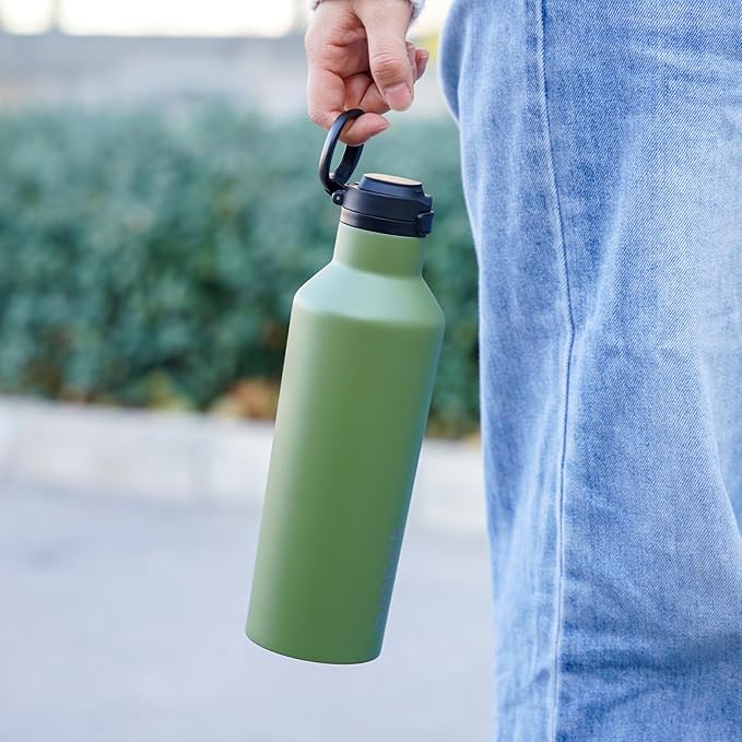 BJPKPK Insulated Water Bottle With Straw 25oz Stainless Steel Water Bottles With 2 Lids And Carry Handle Reusable Travel Metal Thermal Flask,Sea Blue