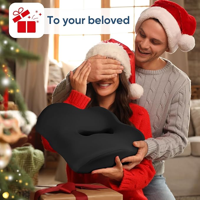 Donut Pillow with Lengthened Center Hole Suspends Tailbone & Sensitive Area, Relieves Pressure for Hemorrhoid and Coccyx Pain, Ergonomic Office & Car Seat Cushion for Prolonged Sitting