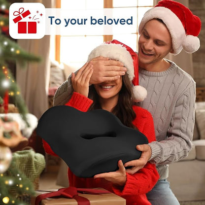 Donut Pillow with Lengthened Center Hole Suspends Tailbone & Sensitive Area, Relieves Pressure for Hemorrhoid and Coccyx Pain, Ergonomic Office & Car Seat Cushion for Prolonged Sitting