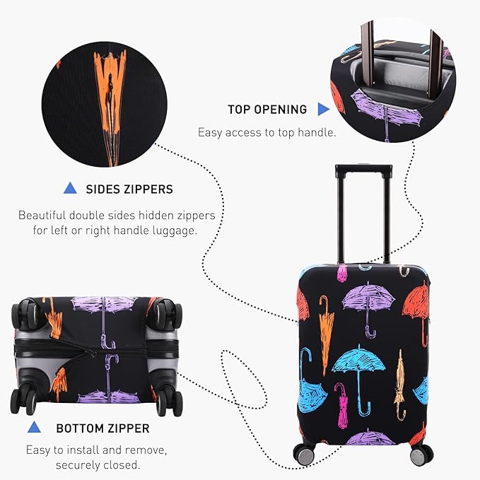Travel Luggage Cover Protector Anti Scratch Dust Proof Suitcase Cover Fits 27-30 Inch Luggage (L, Black,Umbrella)