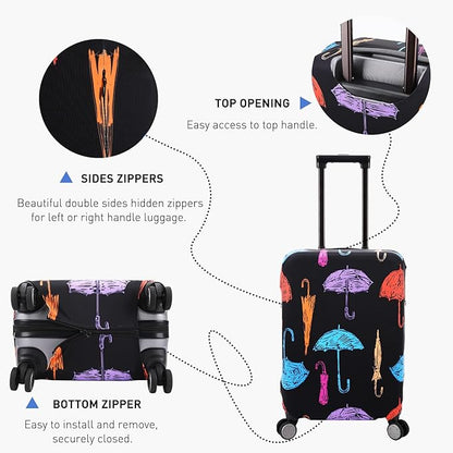 Travel Luggage Cover Protector Anti Scratch Dust Proof Suitcase Cover Fits 31-32 Inch Luggage (XL, Black,Umbrella)