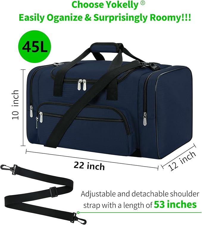 Gym Bag 22 inch Sport Duffle Bag for Men - 55L Weekender Duffel Bag for Travel - Navy Blue