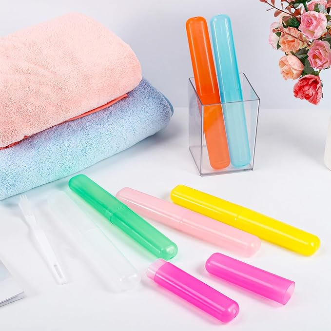 35 Pcs Travel Toothbrush Case, 7 Colors Plastic Portable Toothbrush Storage, Dust-Proof Toothbrushes Case Holder, Breathable Toothbrushes Container for Travel Camping Home School Business
