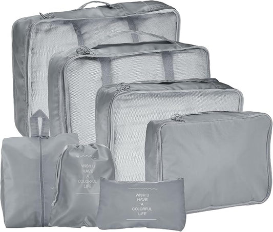 uxcell 7Set Travel Packing Cube, Travel Bags Organizer Luggage Organizer Bags Lightweight Compression Cube Travel Essentials with Shoe Bag for Outdoor Carry on Suitcases, Gray