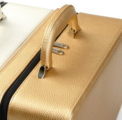 Oirlv Gold Leather Jewelry Box Handmade Travel Jewelry Organizer Storage Case Holder For Girl Lady Earring,Ring,Necklace,Pendant,Watch,Bracelet.(3 layers)