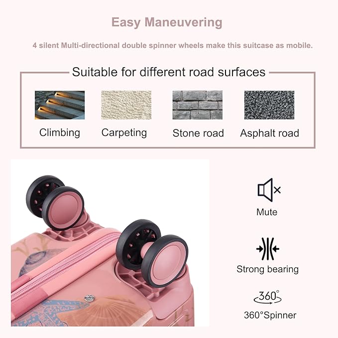 Somago Spinner 18" Hardside PC Carry on Suitcase with TSA Lock Lightweight Children Luggage(18inch, Seashell Pink)