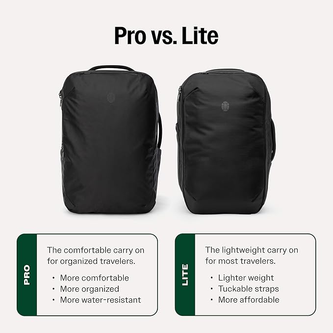 Tortuga 40L Travel Backpack Lite, Black - Large Carry-On Travel Backpack for Men and Women - Durable, Comfortable, Easy to Pack, Airline-Approved Bag with Laptop Compartment