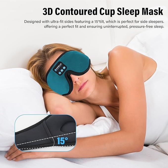 Sleep Mask with Bluetooth Headphones, 3D Sleep Mask Wireless Music Eye Mask for Sleeping Side/Back Sleepers Sleep Headphones Gift (Turquoise)