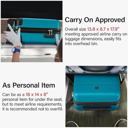 Hanke 16 Inch Underseat Carry On Luggage with Wheels Hard Shell Mini Small Suitcases Carry On Bag for Airline Approved TSA Luggage Lightweight Travel Suitcase(Caribbean Blue)