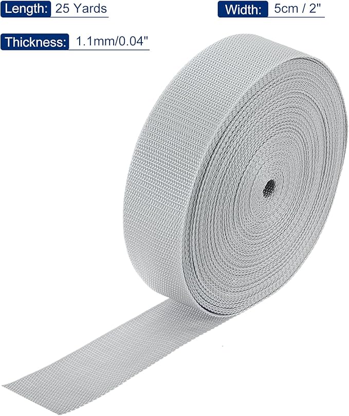 MECCANIXITY Lightweight Polypropylene Webbing Strap 2" 25 Yard Backpack Strapping Band Light Grey for Outdoor Luggage Cargo Straps