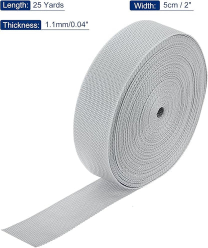MECCANIXITY Lightweight Polypropylene Webbing Strap 2" 25 Yard Backpack Strapping Band Light Grey for Outdoor Luggage Cargo Straps