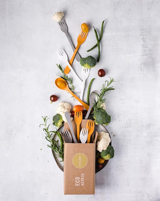 KNORK Eco 12 Piece (Fork, Knife, Spoon) Plant Based Bamboo Cutlery Reusable Flatware Set (Pack of 12)