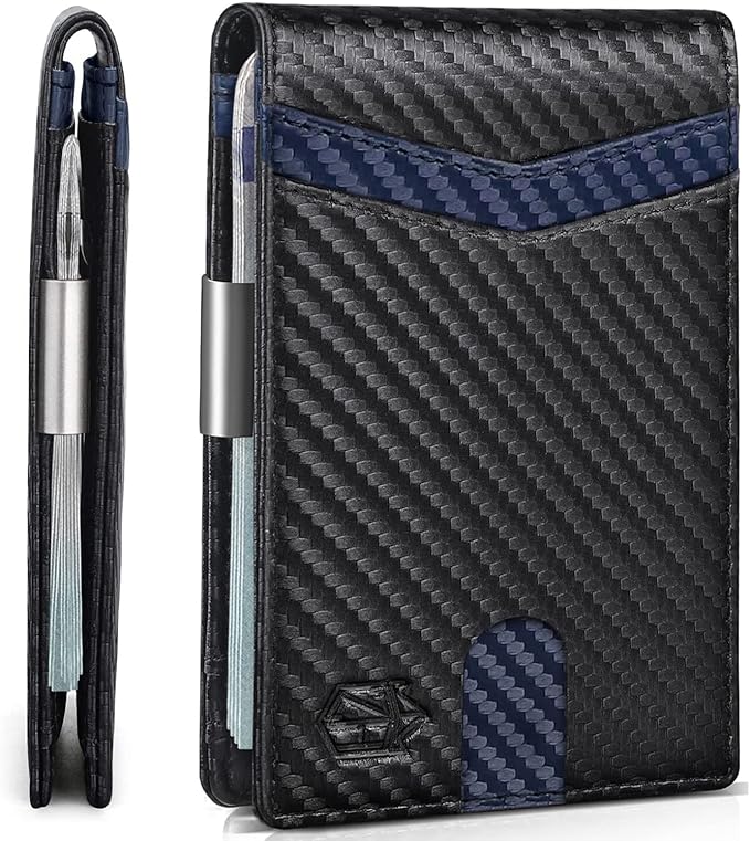 Zitahli Money Clip Wallets for Men,Slim Bifold Wallet 10-12 Cards, Mens Leather Wallet with ID Window,RFID Blocking Thin Minimalist Credit Card Holder,Gifts for Him