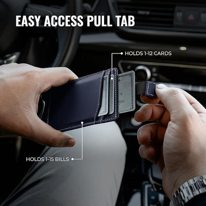 Kingly Cash Clip Slim Leather Wallet for Men with RFID Blocking & Money Clip - Minimalist Front Pocket Bifold Wallet Holds 12 Cards - Secure Card Holder with Easy Access Pull Tab
