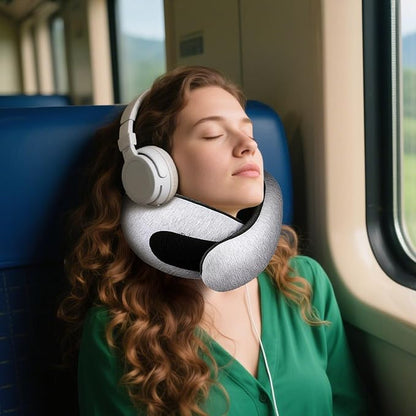 Travel Neck Pillow for Airplanes, 100% Memory Foam Neck Pillow for Sleeping, 360° Neck Support Pillow, Compact and Ergonomic Design for Travel, Car Rides, Airport (Light Grey)