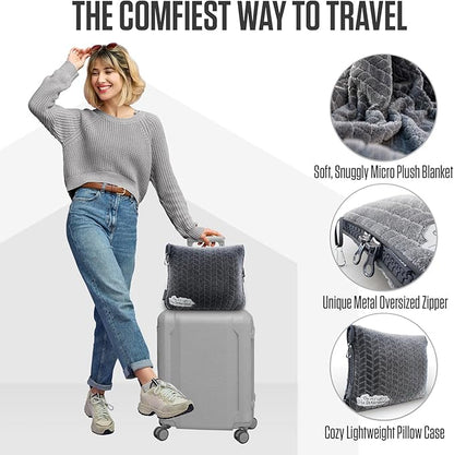 VENTURE 4TH Travel Blanket Pillow – Premium Ultra-Soft & Warm 2-in-1 Blanket or Pillow for Airplane, Car & Bus – Compact, Lightweight & Portable – Lint-Free, No Shedding, No Pilling - Gray