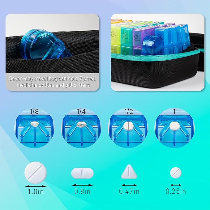 Monthly Pill Organizer 3 Times a Day, Medicine Organizer Box with Portable Hard Shell and Pill Cutter, 31 Day Pill Holder with Weekly Pill Bag(Green, 3 Times a Day)