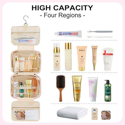 TOPEAST Travel Toiletry Bag for Women - Hanging Toiletry Bag, Personalized Initial Toiletry Bags for Traveling Women, Portable Travel Toiletry Bag for Toiletries, Cosmetics - Letter H,Pink