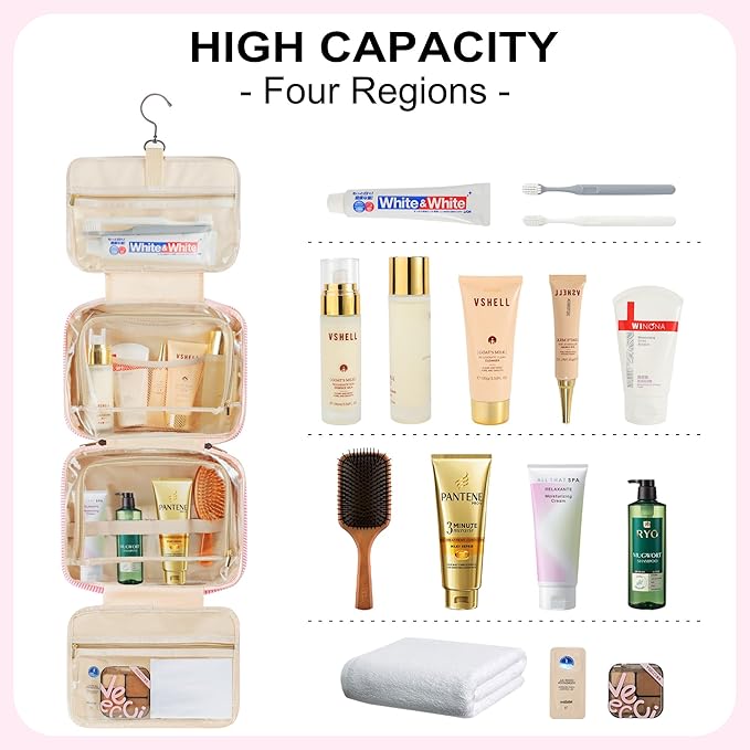 TOPEAST Christmas Gifts for Women Teen Girls Kids - Travel Hanging Toiletry Bag, Personalized Initial Toiletry Pouch, Birthday Gifts for Women Mom Daughter Sister Friends, Cruise Essentials, Pink M