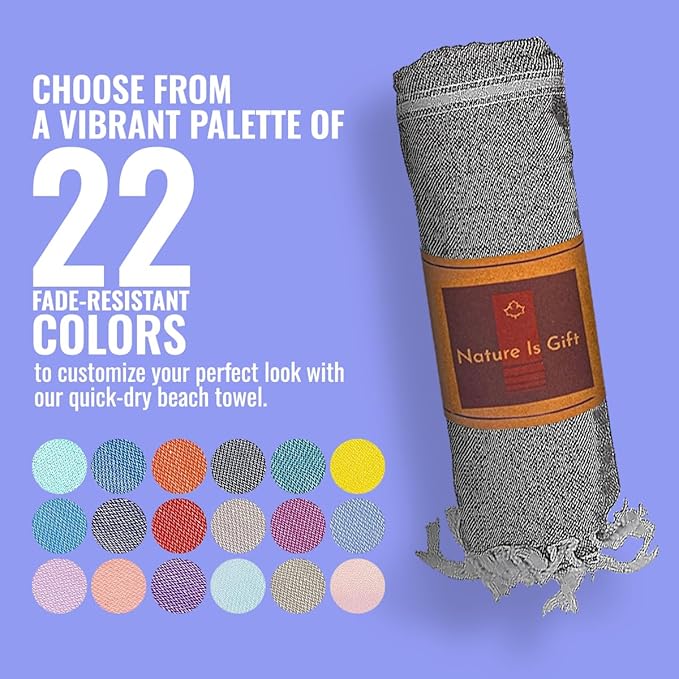 Beach Towel 100% Cotton Turkish Beach Towel Adult 38x70 Inch Pre-washed Absorbent Extra Large|Sand Free Quick Dry BathTowels|Lightweight Blanket|Travel Cruise Camping Spa Gym Yoga Towel|Black