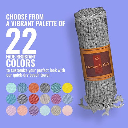 Beach Towel 100% Cotton Turkish Beach Towel Adult 38x70 Inch Pre-washed Absorbent Extra Large|Sand Free Quick Dry BathTowels|Lightweight Blanket|Travel Cruise Camping Spa Gym Yoga Towel|Black