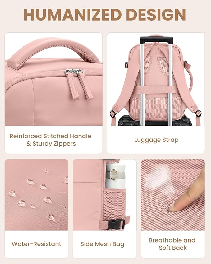 Travel Backpack for Women Man, Waterproof Laptop Backpack Travel Bag Airline Approved Carry on Weekender Overnight Bag Bookbag for Business,Travel, Work Fits 17.3 inch Laptop(Large,Pink)