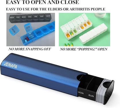 Extra Large Pill Organizer 7 Day, Aluminum Daily Pill Box, Weekly Travel Pill Case, Cute Pill Holder to Hold Vitamins, Medicines, Pills, Supplements