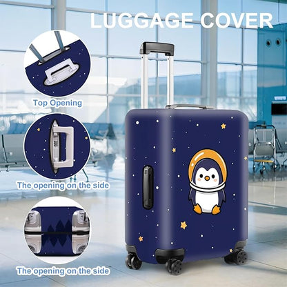 Space Penguin Luggage Cover, Washable Cute Astronaut Penguin Suitcase Cover, Travel Suitcase Protector Anti-scratch Bag Cover,M