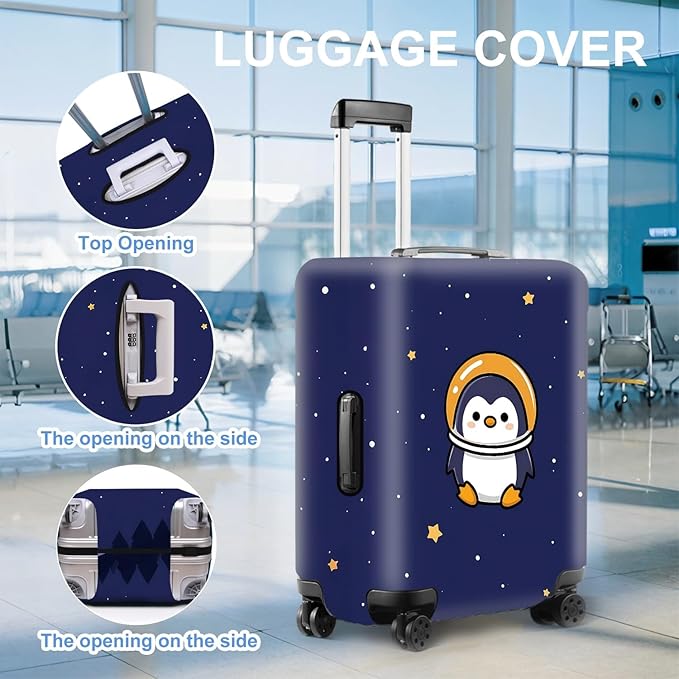 Space Penguin Luggage Cover, Washable Cute Astronaut Penguin Suitcase Cover, Travel Suitcase Protector Anti-scratch Bag Cover,S