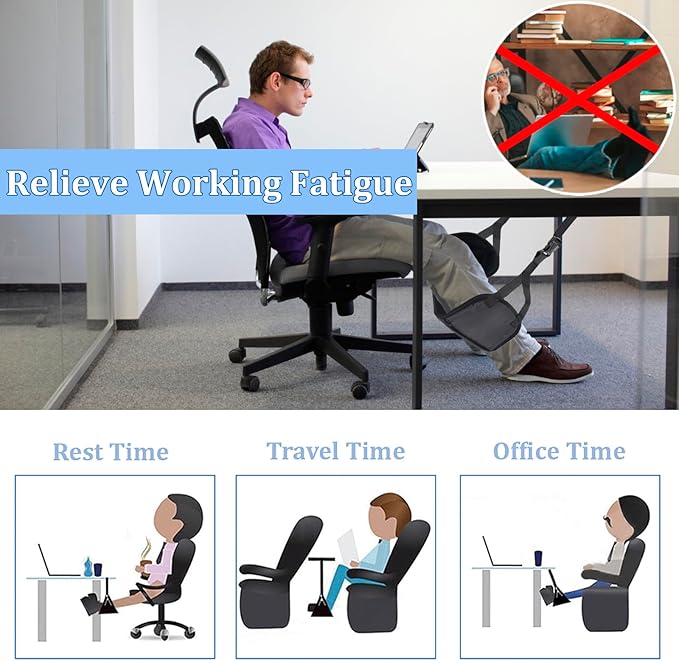 Airplane Travel Foot Hammock Made with Premium Memory Foam, No Collapse Airplane Footrest with Extended Adjustment Strap, Foot Hammock & Portable Plane Leg Rest, Provides Relaxation and Comfortable