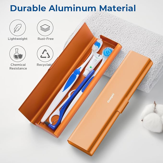 Wider Aluminum Toothbrush Travel Case, Portable Travel Toothbrush Holder, Durable Manual Toothbrush Box Container for Traveling, Bathroom, Camping, Business Trip, Orange